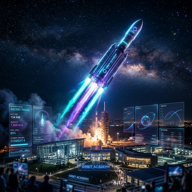 Foguete futurista decolando para o espaço